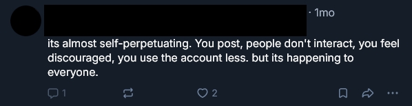 People don't interact much on here. It feels more like yelling into the void than any other platform.