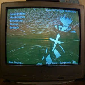 A CRT television showing an emo girl on a background of stars.